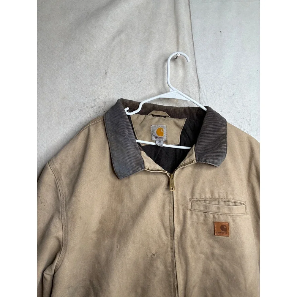 Carhartt J14 Santa Fe Jacket Mens 2XL Tall Tan Duck Canvas Distressed Workwear